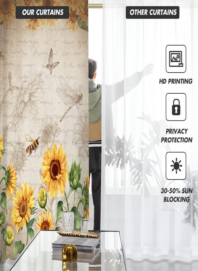Kikiry Sunflower Kitchen Curtains Mini 27.5''W x 39''L Yellow Floral Flower Farmhouse Country Vintage Cottage Retro Short Small Cafe Room Rod Pocket Window Drapes Treatment Tiers Fabric 1 Pair - Image 2